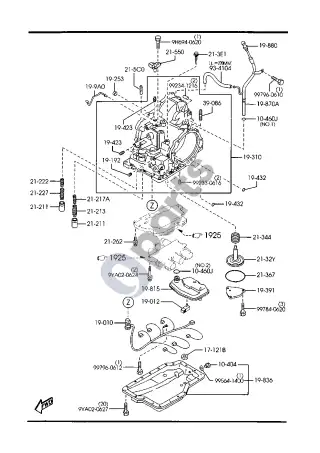 Mazda 626 (1998–2002) Automatinės pavarų dėžės korpusas ir pagrindinė valdymo sistema – schema