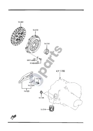 Mazda 626 (1998–2002) Sankabos diskas ir dangtis – schema