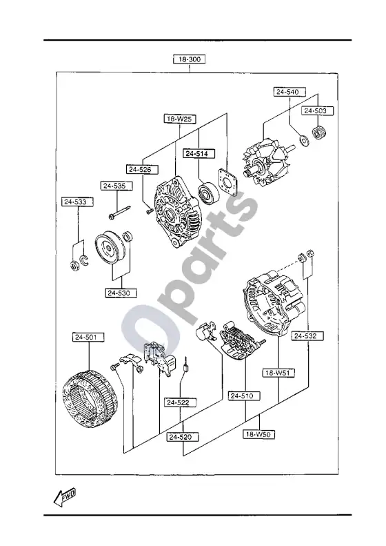 Mazda B1800 generatorius – schema