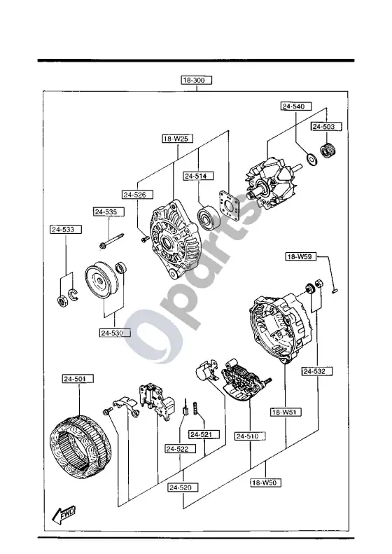 Mazda B2000 - B2200 generatorius – schema