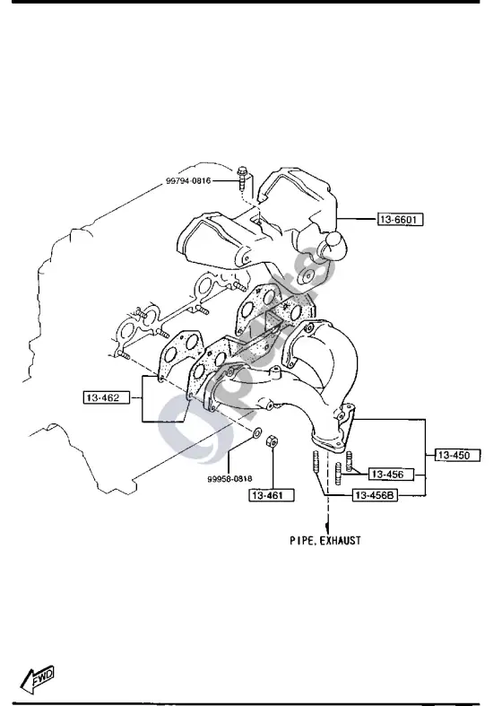Mazda B2000 - B2200 išmetimo kolektorius – schema