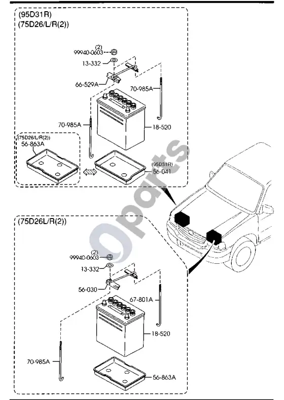 Mazda B2500 akumuliatorius – schema