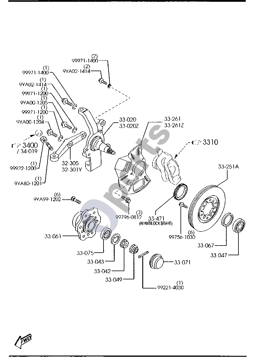 Mazda B2500 Priekinė ašis (4X2) schema – pozicija 33067: Alyvos sandariklis