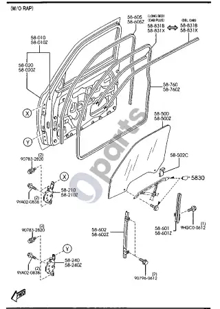 Mazda B2500 Priekinės durys – schema