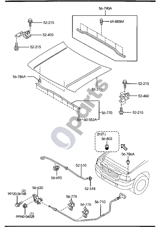 Mazda B2500 variklio dangtis – schema