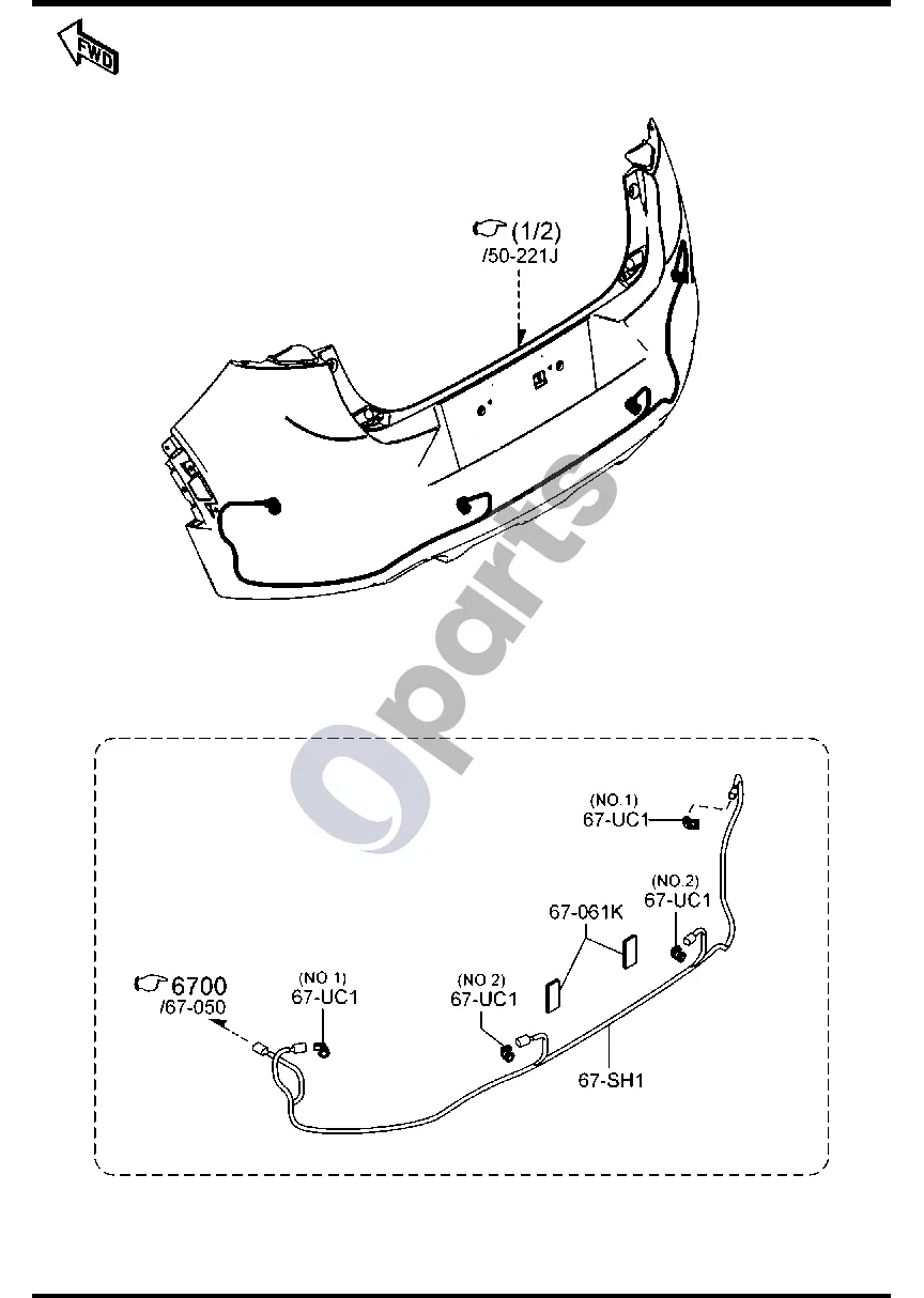 Mazda CX-3 (2015–) Galinis bamperis schema – Ultragarsinis jutiklis