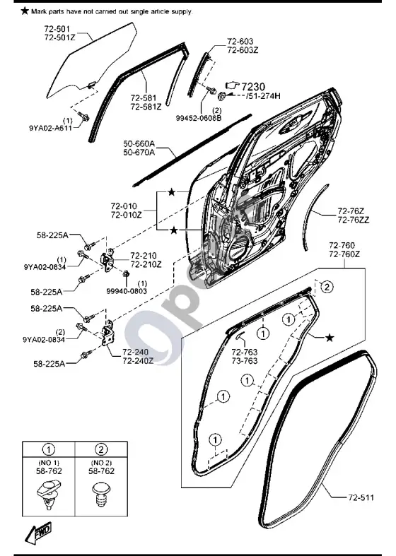 Mazda CX-3 galinės durys – schema