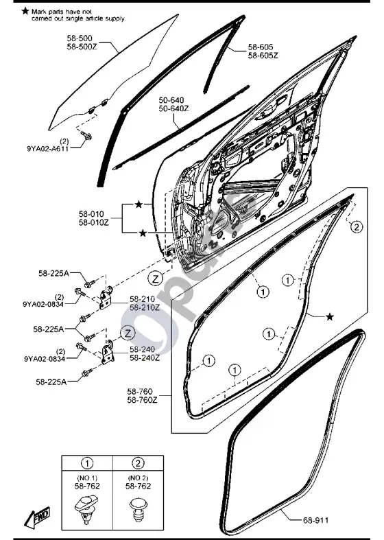 Mazda CX-3 priekinės durys – schema