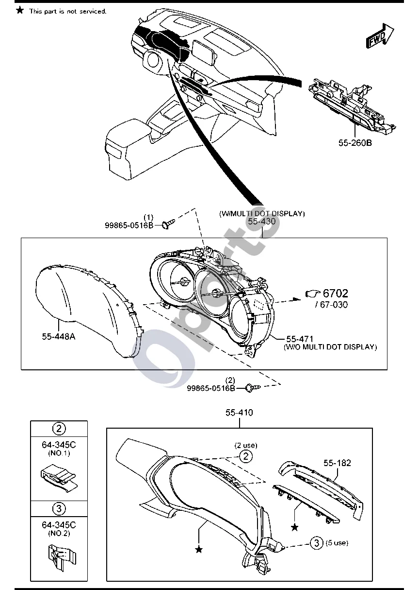 Mazda CX-5 II (2017–2025) Prietaisų skydelis schema – pozicija 55260B: Indikatorius