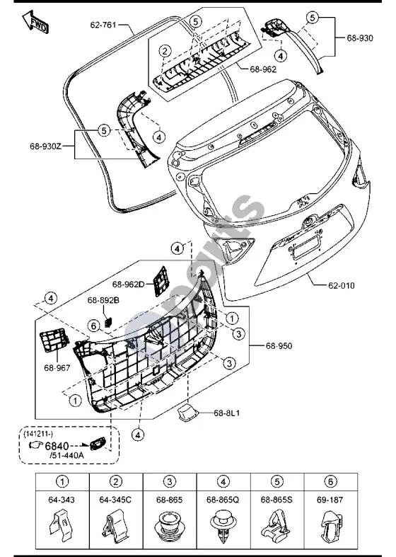 Mazda CX-5 galinės bagažinės durys – schema