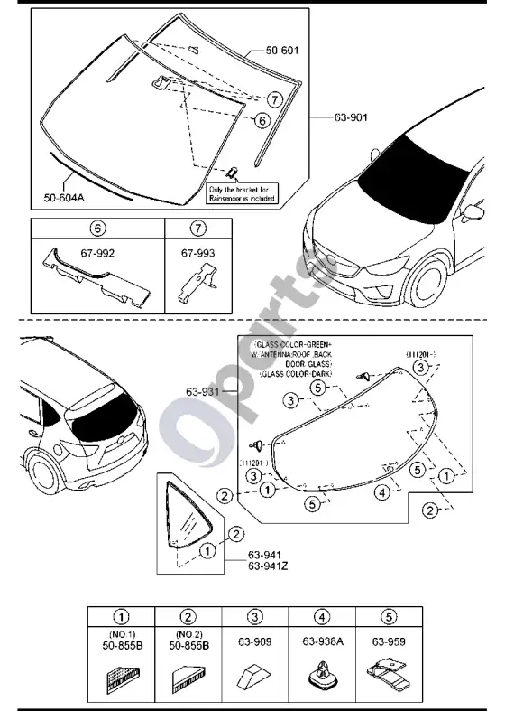 Mazda CX-5 lango stiklai – schema