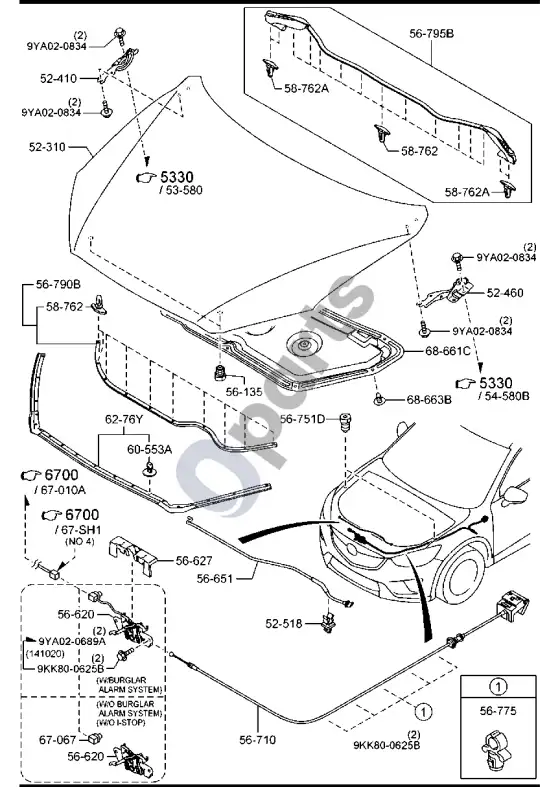 Mazda CX-5 variklio dangtis – schema