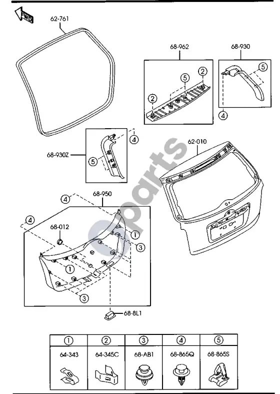 Mazda CX-7 galinės bagažinės durys – schema