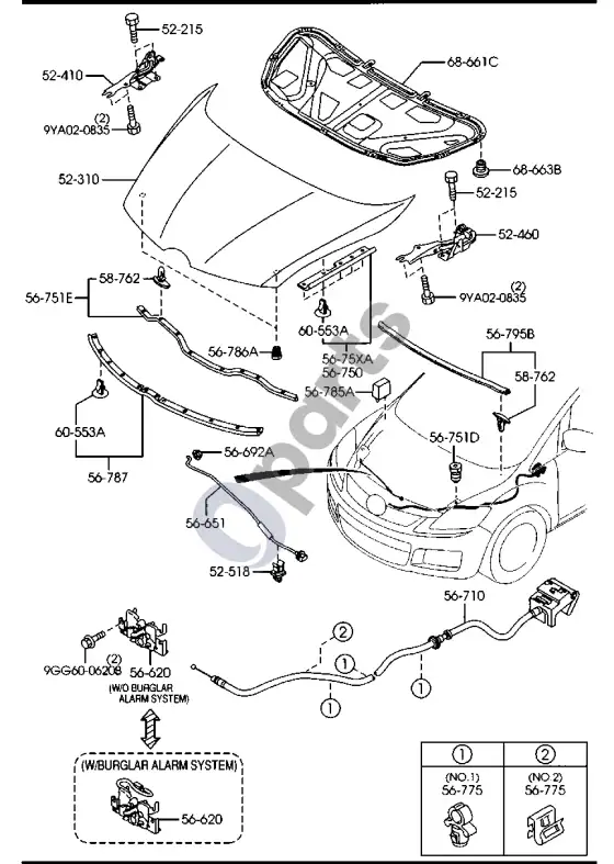 Mazda CX-7 variklio dangtis – schema