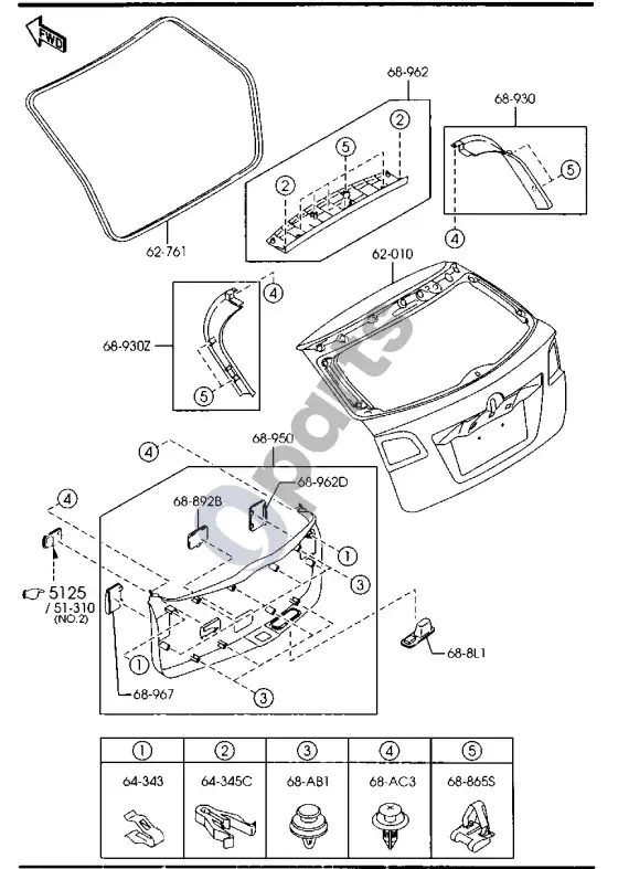 Mazda CX-9 galinės bagažinės durys – schema