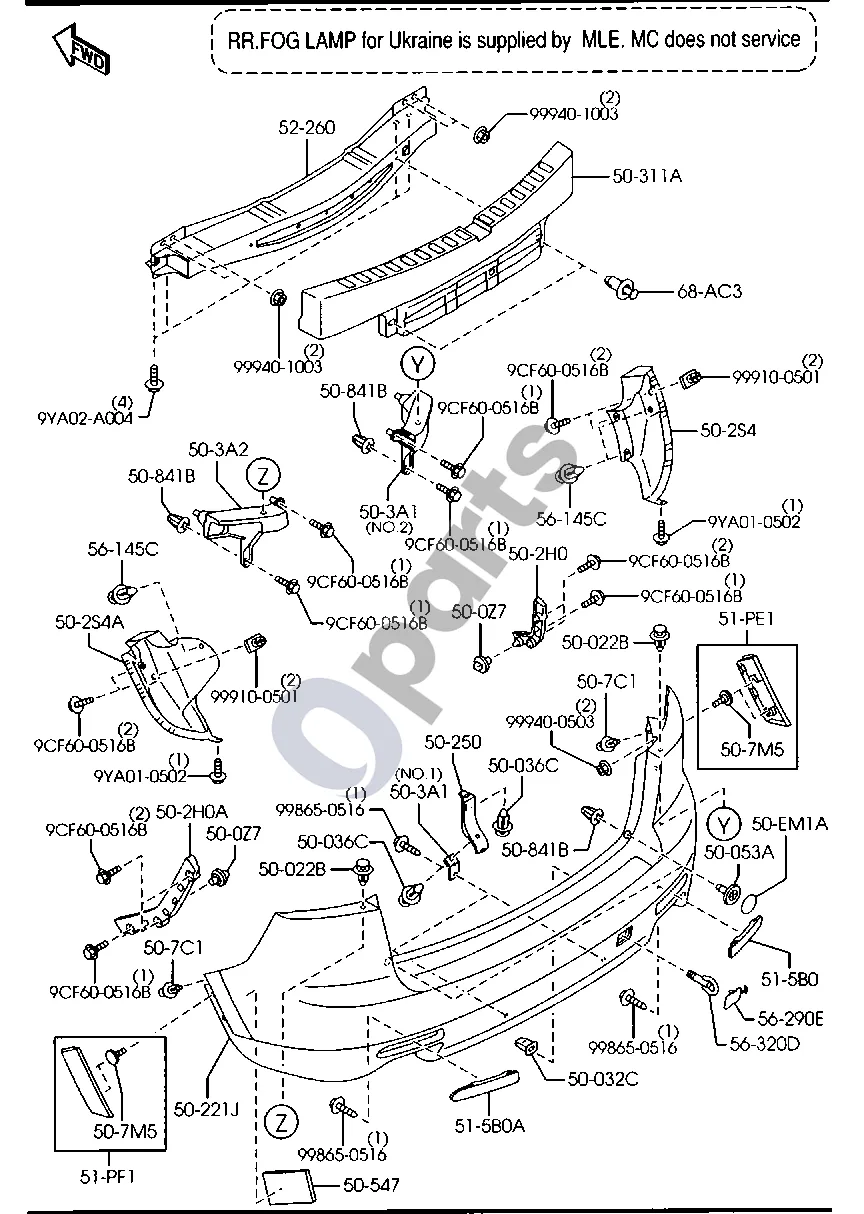 Mazda CX-9 Galinis bamperis schema – Moldingas (kairys), sparno galinis