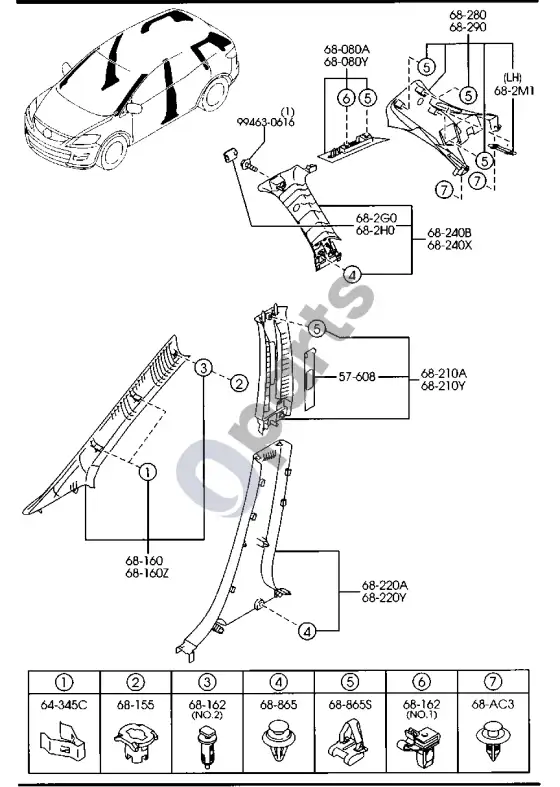 Mazda CX-9 statramsčių apdailos – schema