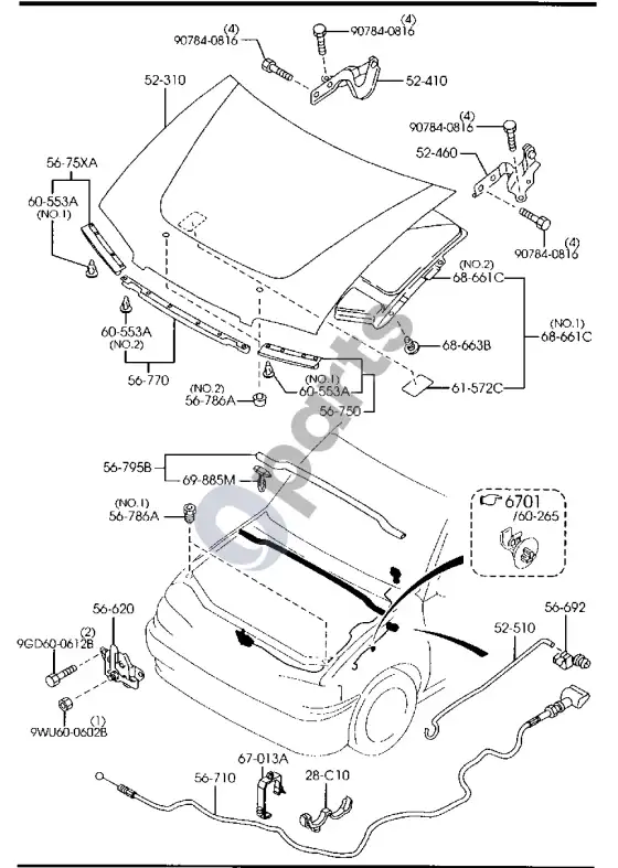 Mazda Demio variklio dangtis – schema