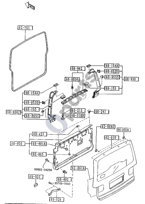 Mazda MPV galinės bagažinės durys – schema