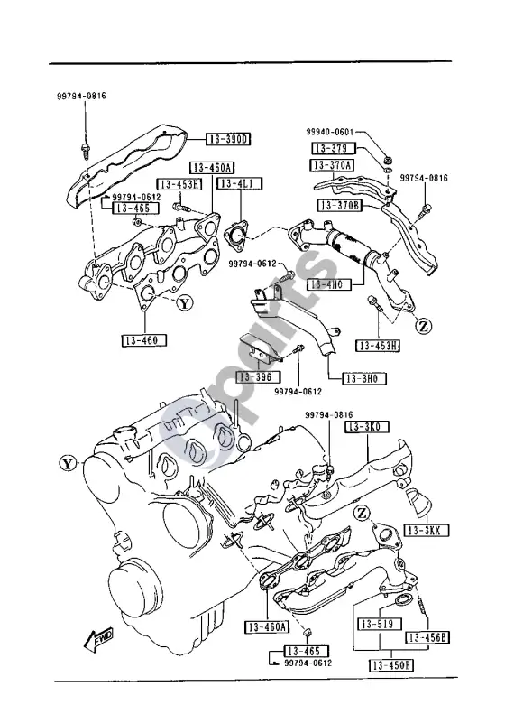 Mazda MPV išmetimo kolektorius – schema