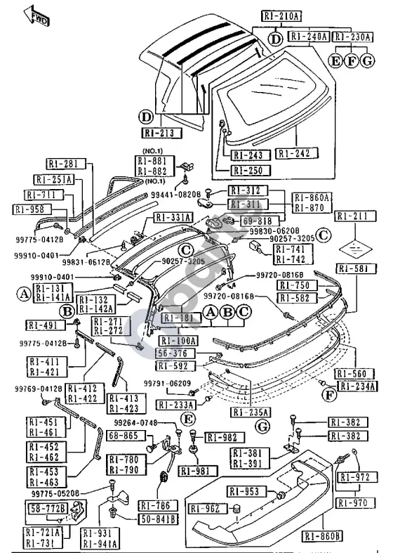 Mazda MX-5 NB Miata stoglangis – schema