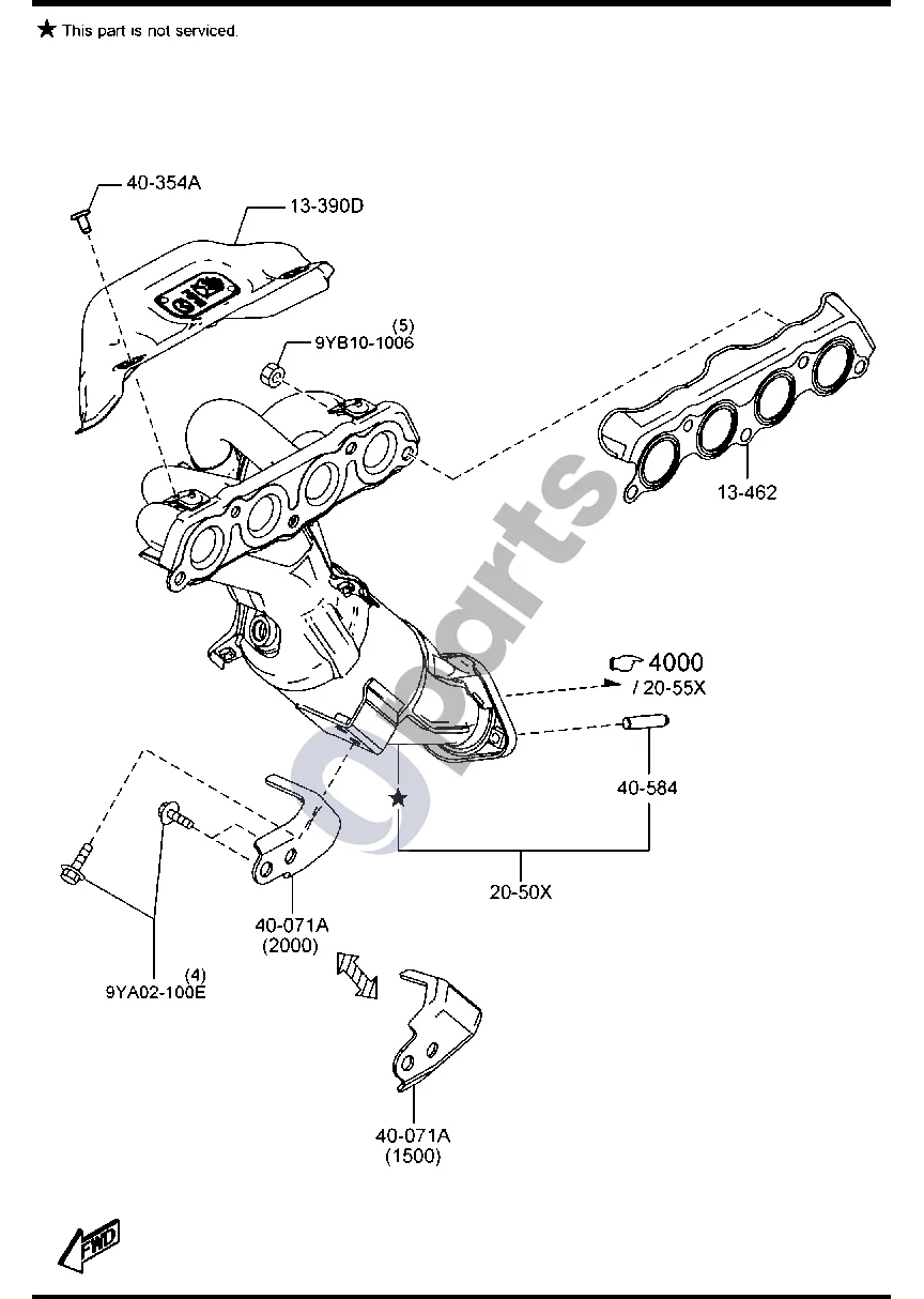 Mazda MX-5 ND (2016–) Išmetimo kolektorius schema – pozicija 2050X: Keitiklis