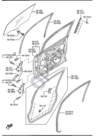 Mazda Premacy Priekinės durys – schema