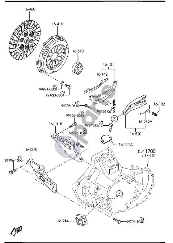 Mazda Premacy sankabos diskas ir dangtis – schema