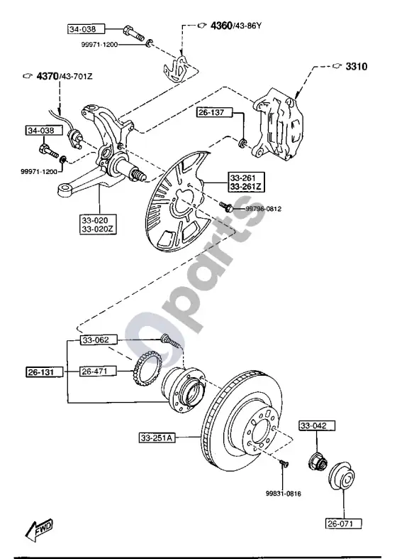 Mazda RX7 priekinė ašis – schema