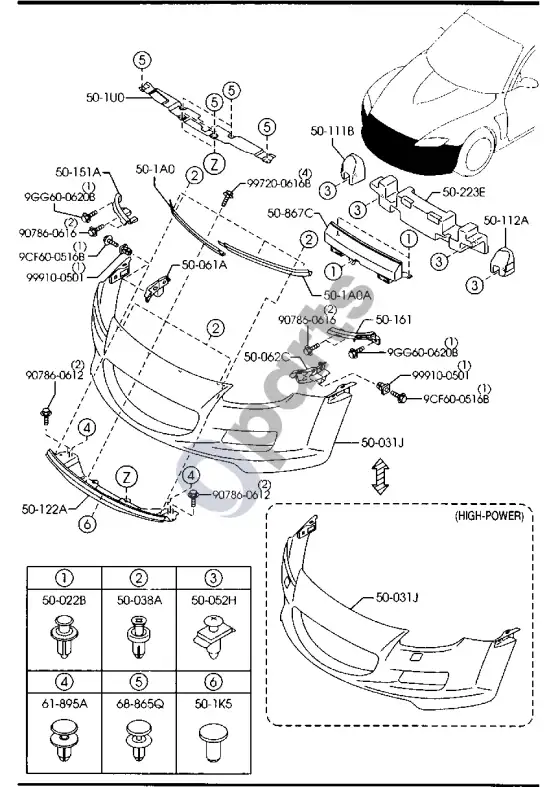 Mazda RX8 priekinis bamperis – schema
