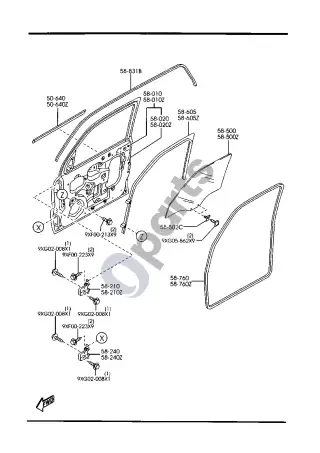 Mazda Tribute Priekinės durys – schema