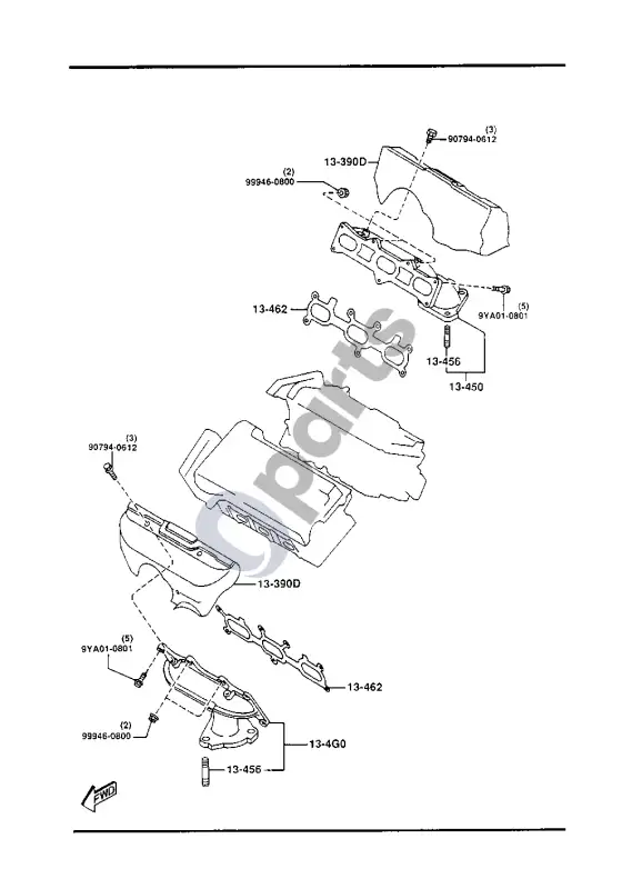 Mazda Xedos 9 išmetimo kolektorius – schema