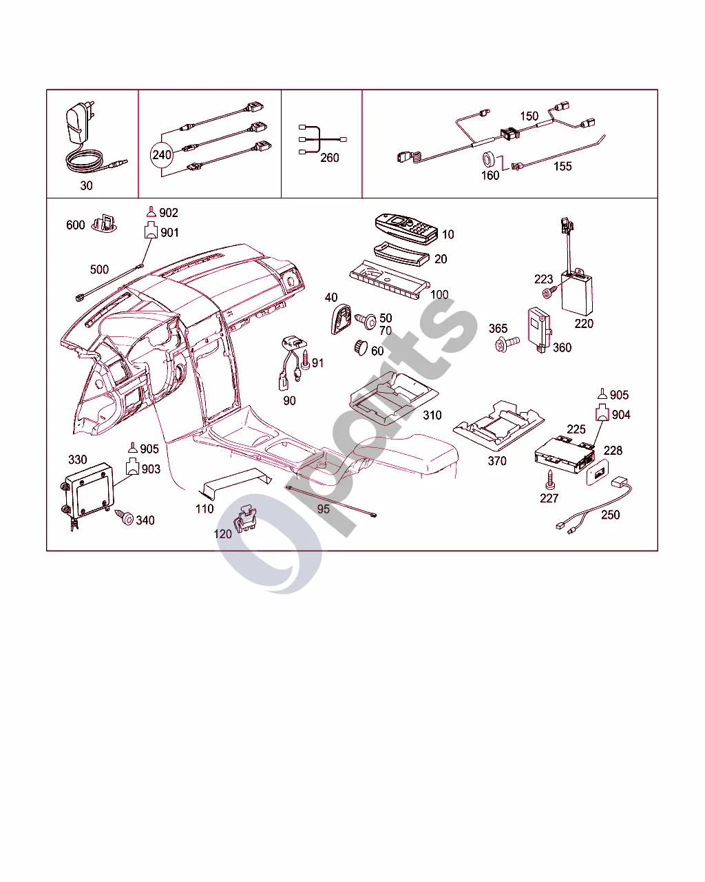 Mercedes-Benz A W169 (2004–2012) B82336000122.111219 schema – pozicija 225: Valdymo blokas; medijos sąsaja