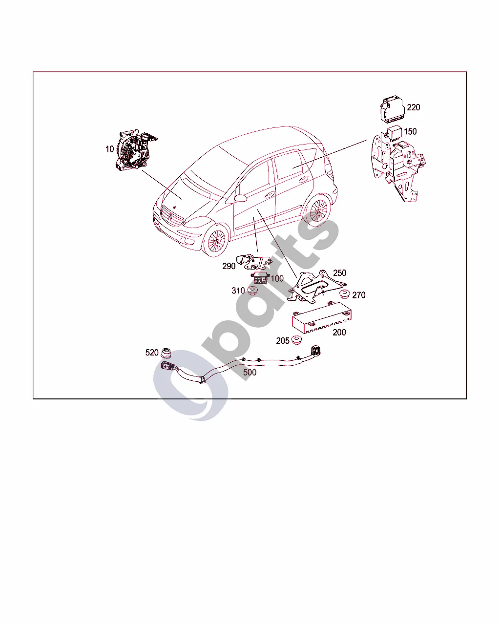 Mercedes-Benz A W169 (2004–2012) Starterio generatorius schema – pozicija 200: Valdymo blokas; starterio-generatoriaus galios elektronika