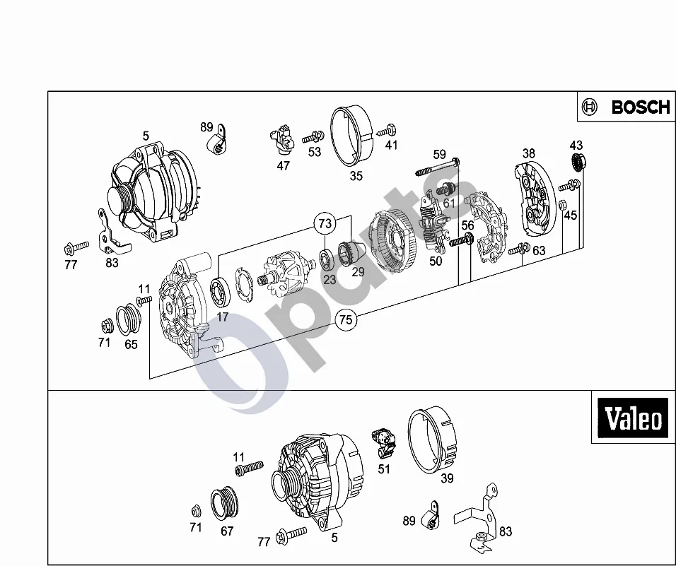 Mercedes-Benz C W202 (1993–2000) Generatorius (M.910) schema – pozicija 17: Rutulinis guolis (DRIVE END BEARING)