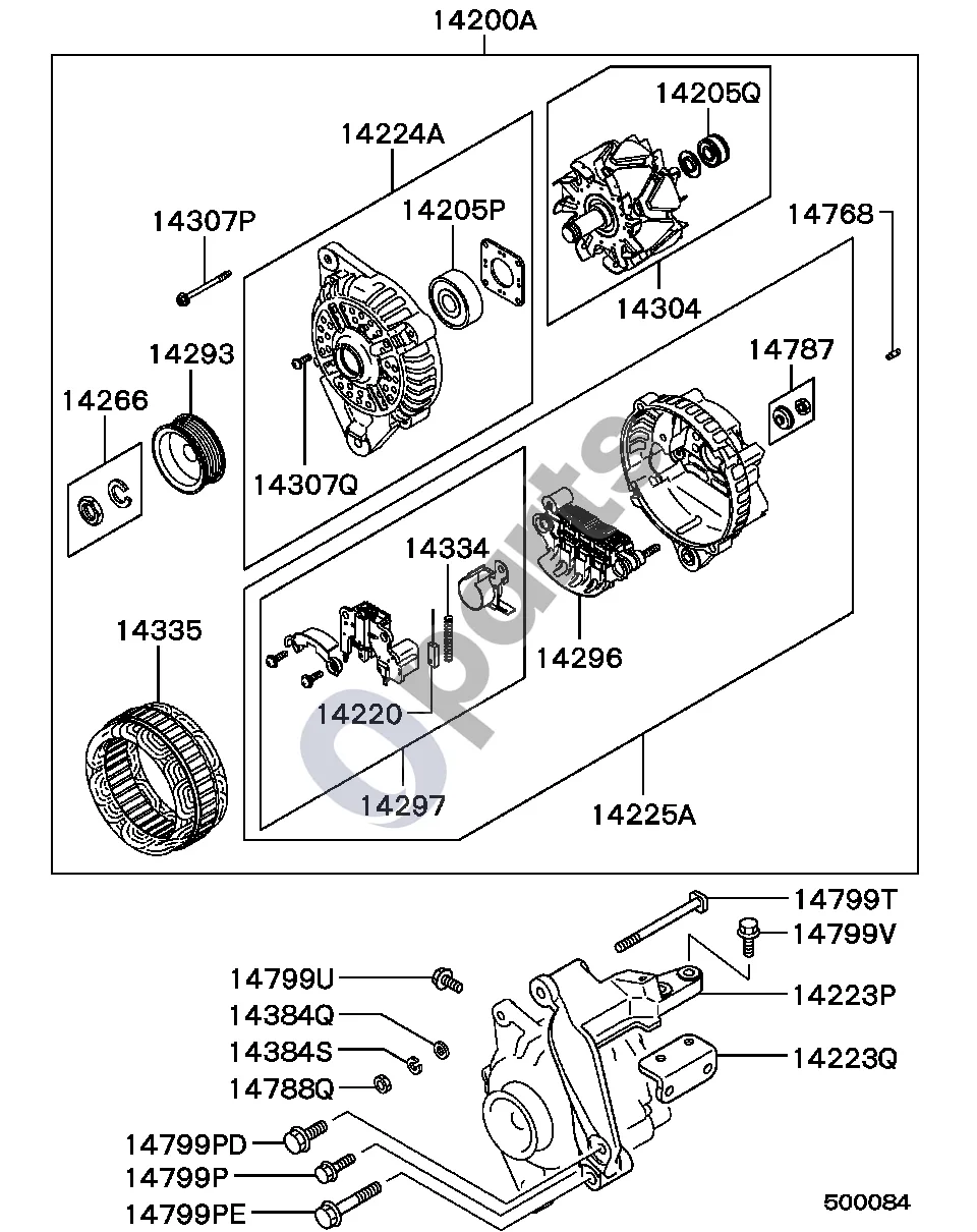 Mitsubishi 3000 GT -9505.3 schema – pozicija 14205Q: Generatoriaus rotoriaus guolis (1992.06 - 1995.05)