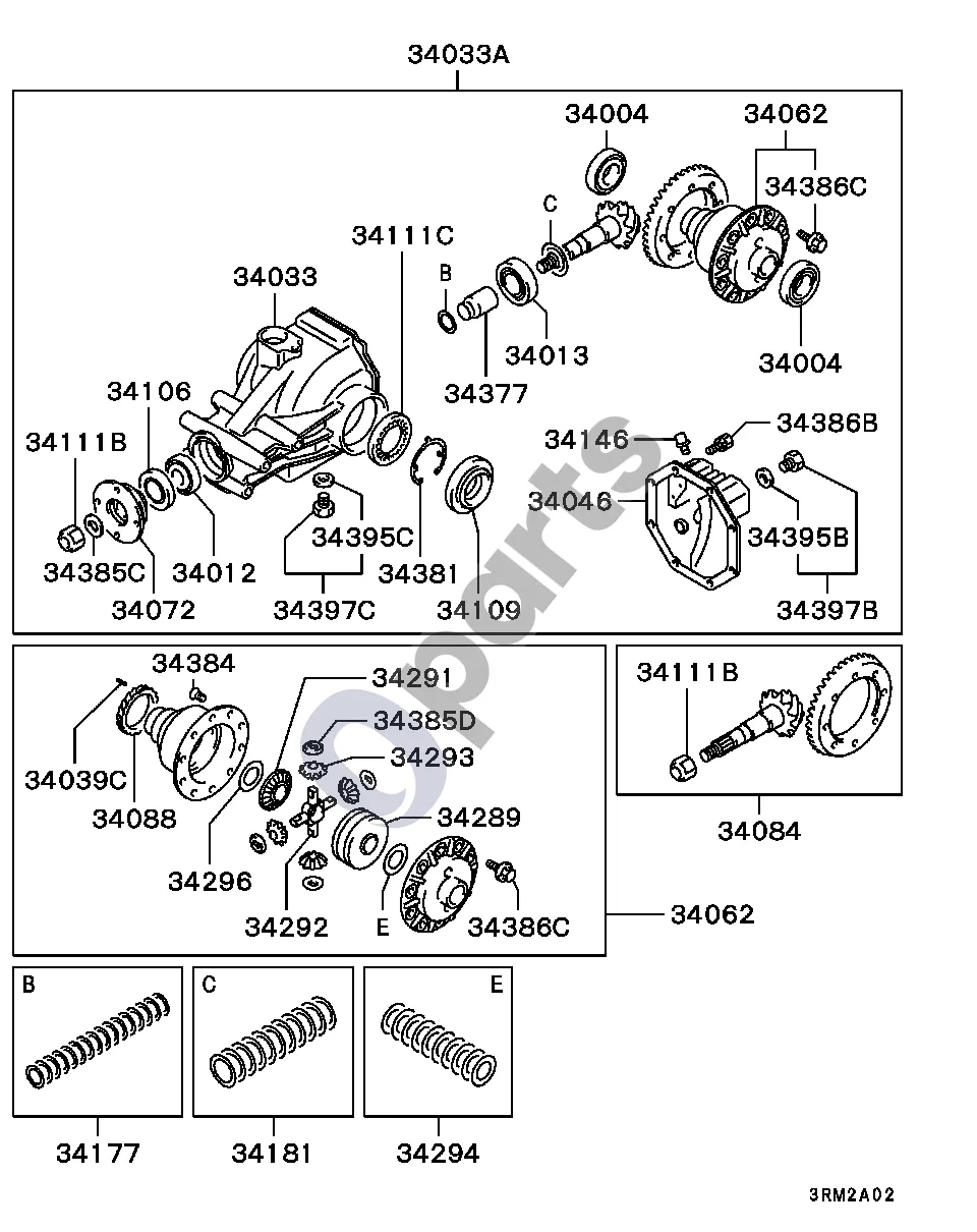 Mitsubishi 3000 GT REAR AXLE DIFFERENTIAL schema – pozicija 34395B: Tarpiklis, galinis diferencialas (D=16 1992.06 - 1994.09)