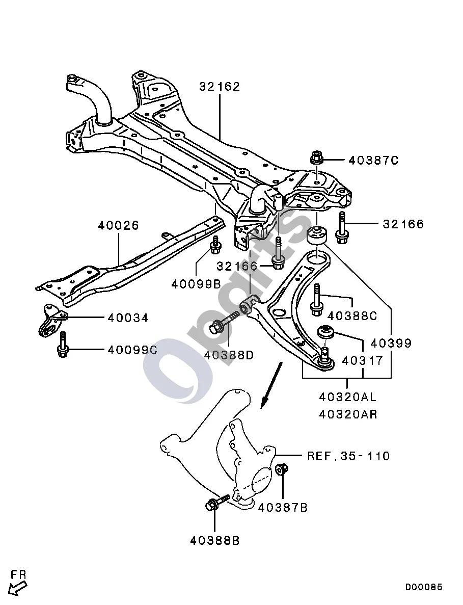 Mitsubishi ASX -1106.3 schema – pozicija 40388D: Varžtas, priekinės pakabos apatinė svirtis