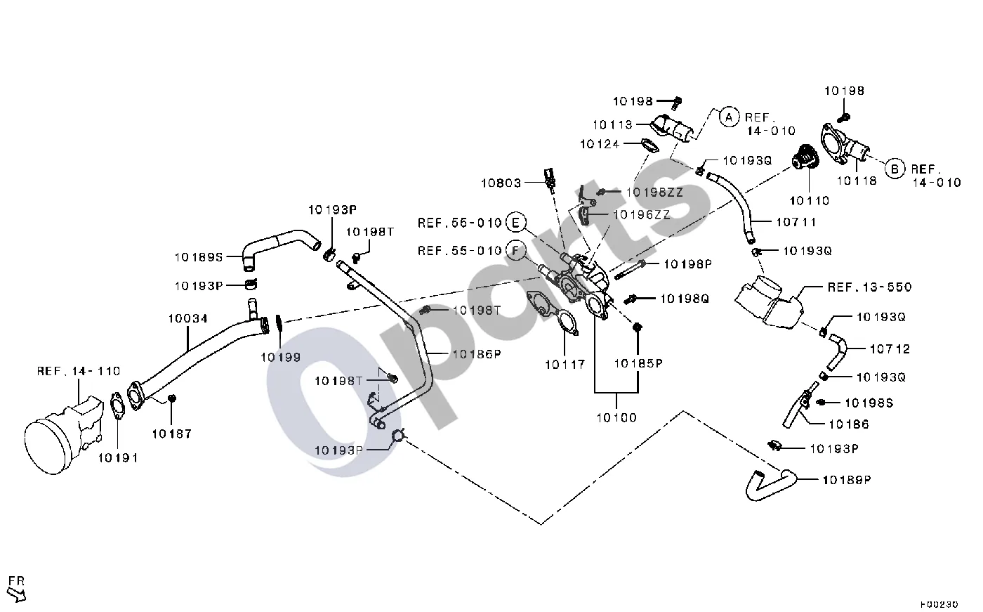 Mitsubishi ASX -1208.3 mechaninė pavarų dėžė schema – pozicija 10191: Tarpiklis, aušinimo skysčio vamzdis