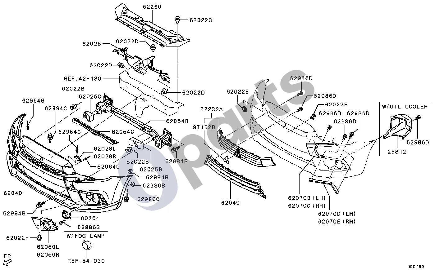 Mitsubishi ASX 1608.1-1706.3 schema – pozicija 62070B: Priekinio bamperio šoninė apdaila