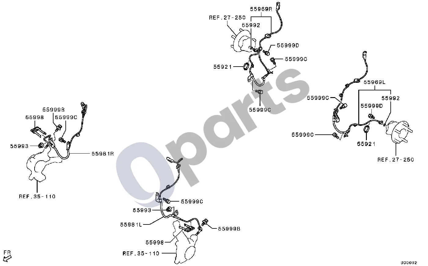 Mitsubishi ASX 2WD -1206.3 schema – pozicija 55969L: Galinis ABS jutiklis, kairys