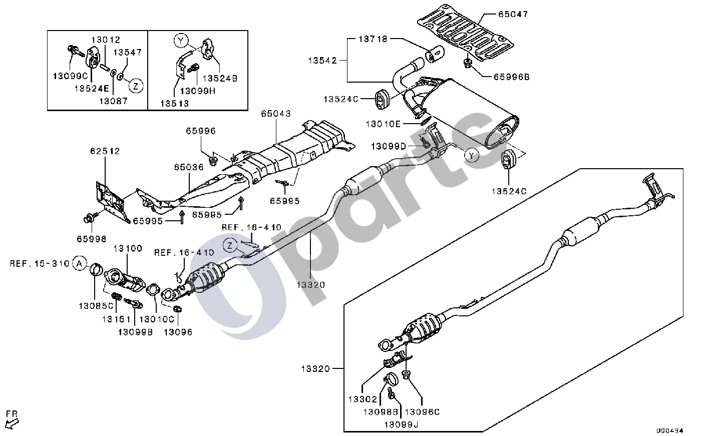 Mitsubishi ASX 2WD -1208.3 schema – pozicija 13010C: Išmetimo vamzdžio tarpiklis (2010.05 - 2010.09)