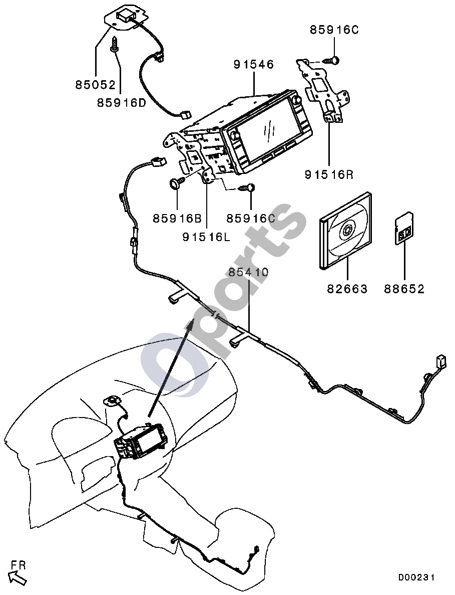 Mitsubishi ASX Ekranas, MMCS, kt. 1207.1- schema – pozicija 88652: SD kortelė, navigacija