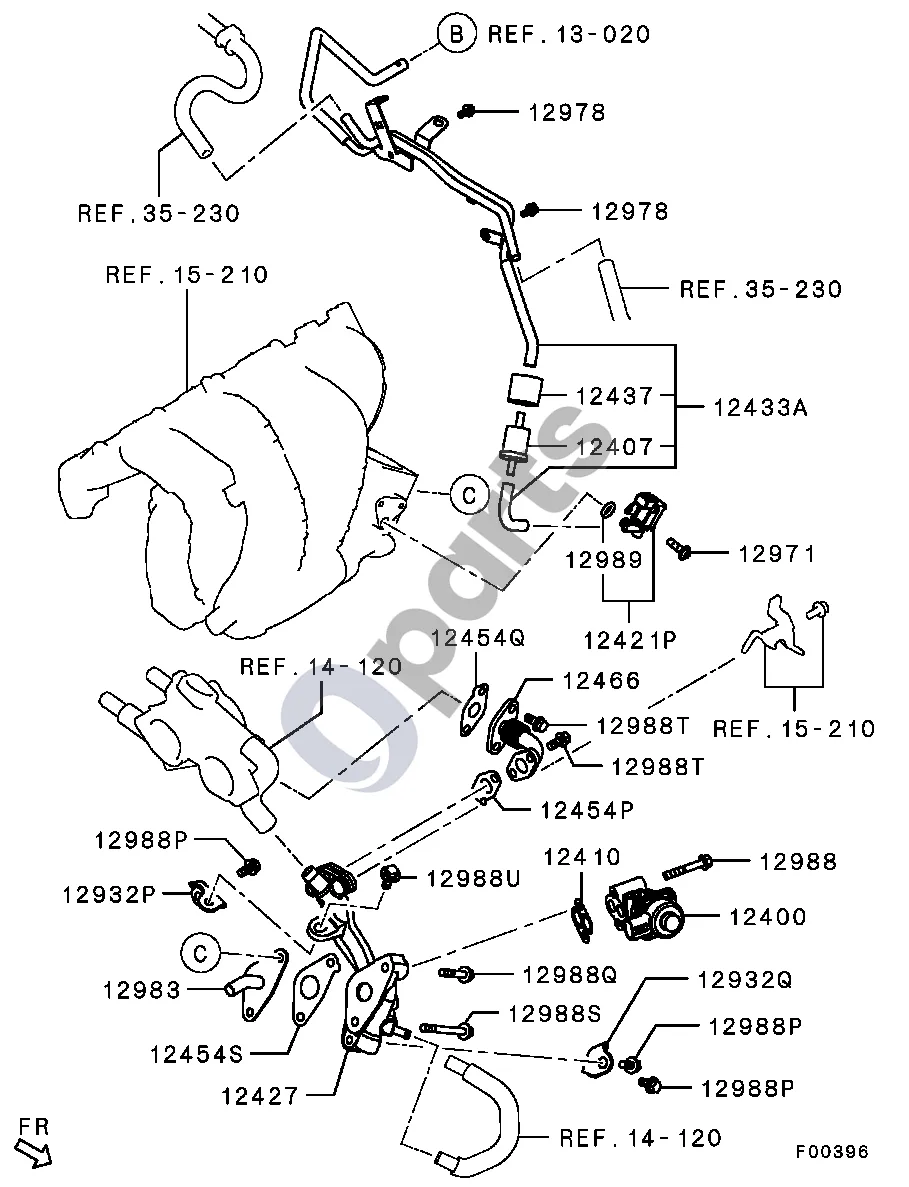 Mitsubishi ASX EGR schema – pozicija 12407: Chamber,emission vacuum control (2010.05 - 2013.02)