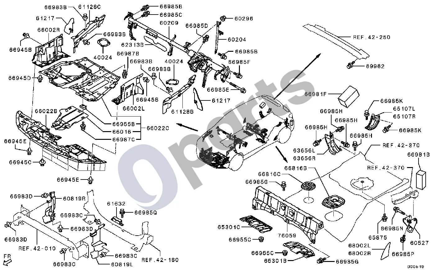 Mitsubishi ASX Išskyrus Rusijos specifikaciją schema – pozicija 66945C: Spaustukas, variklio skyriaus dangtis