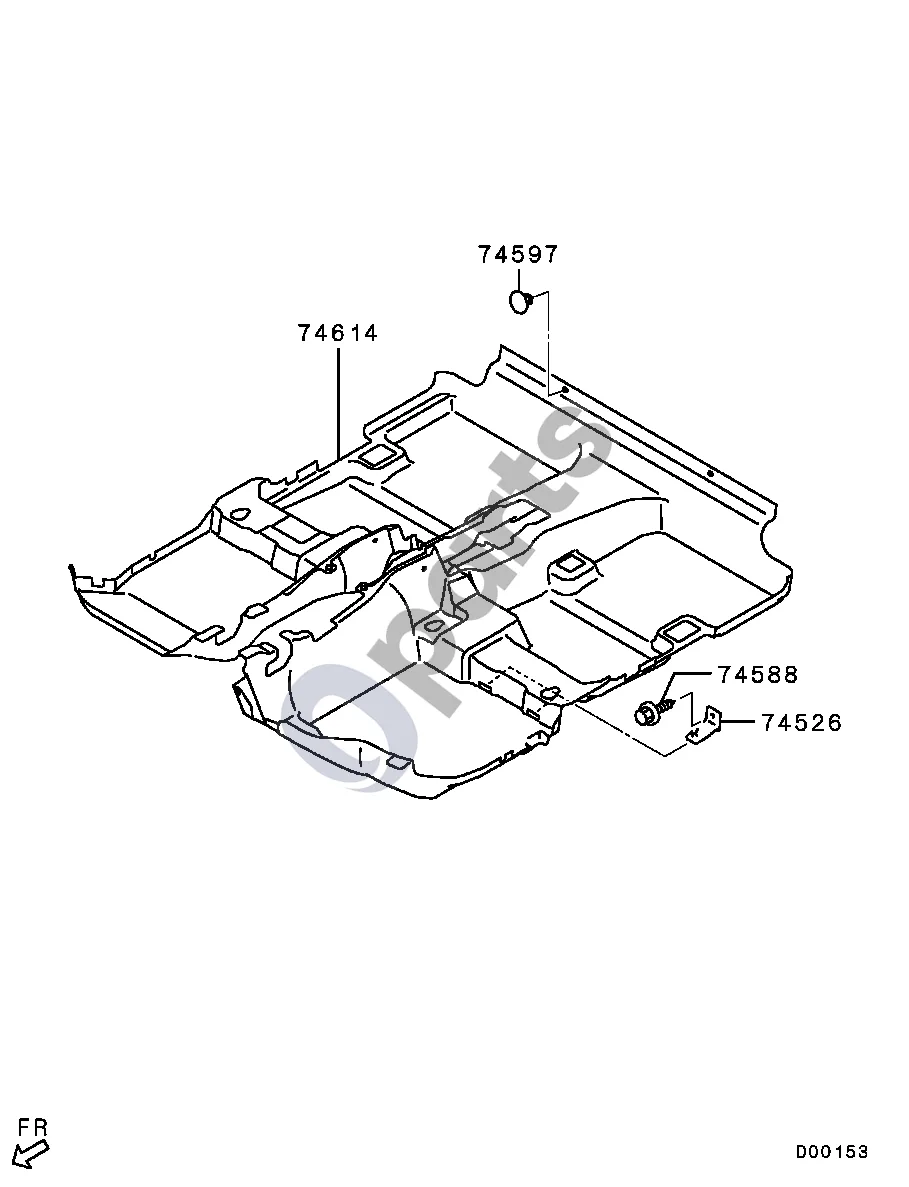 Mitsubishi ASX Grindų kilimėlis schema – pozicija 74588: Screw,fr floor carpet (TAPPING,6X20 2010.06 - 2024.08)