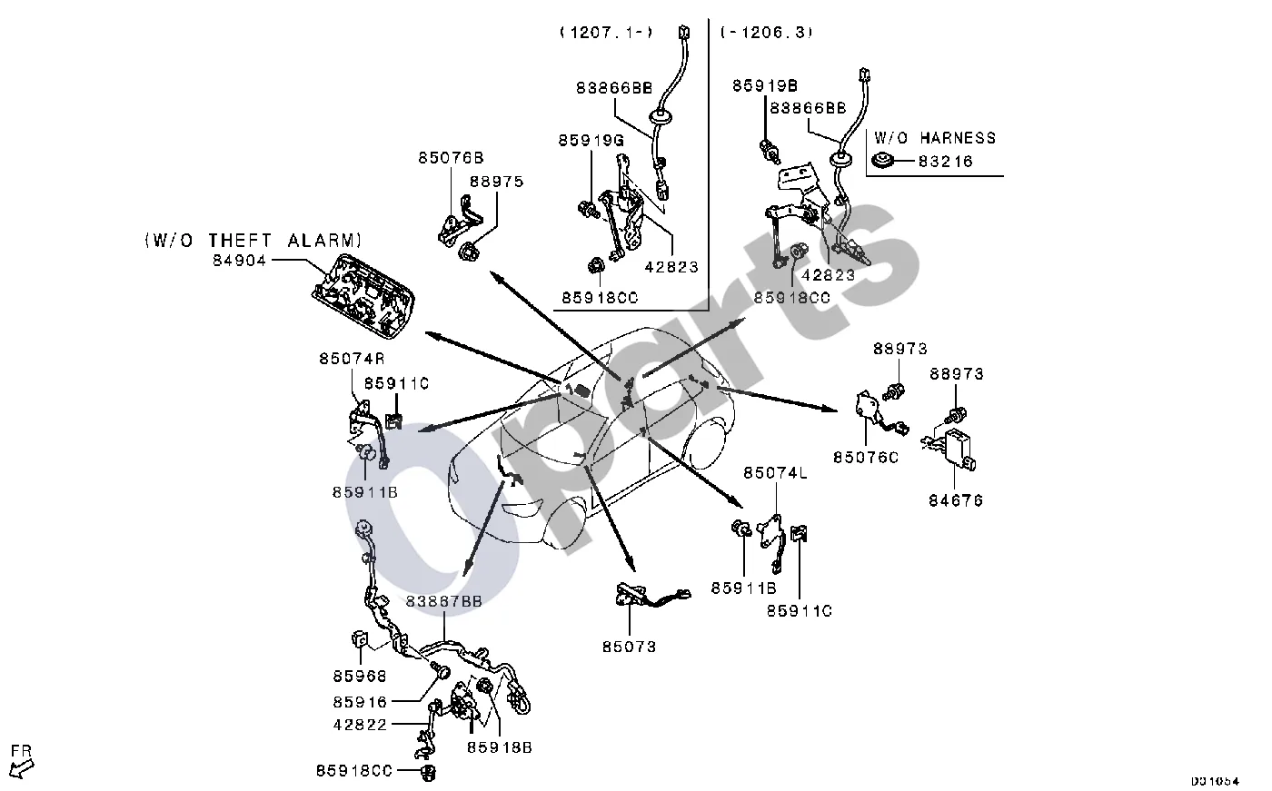 Mitsubishi ASX HEADLAMP LEVELING SENSOR,KOS,ETC. schema – pozicija 42823: Sensor,rr susp height