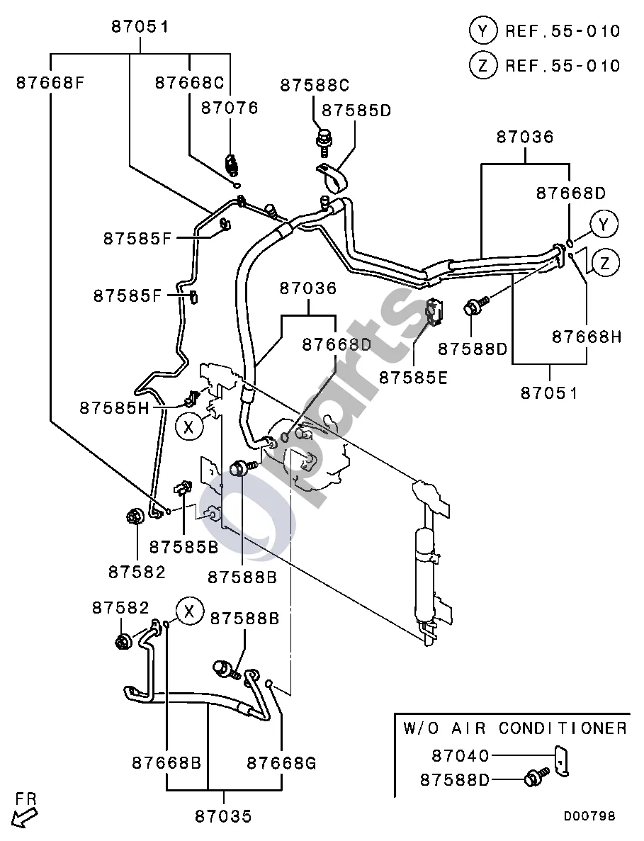 Mitsubishi ASX Vamzdynas 1707.1- schema – pozicija 87668H: Sandarinimo žiedas, oro kondicionieriaus vamzdynas