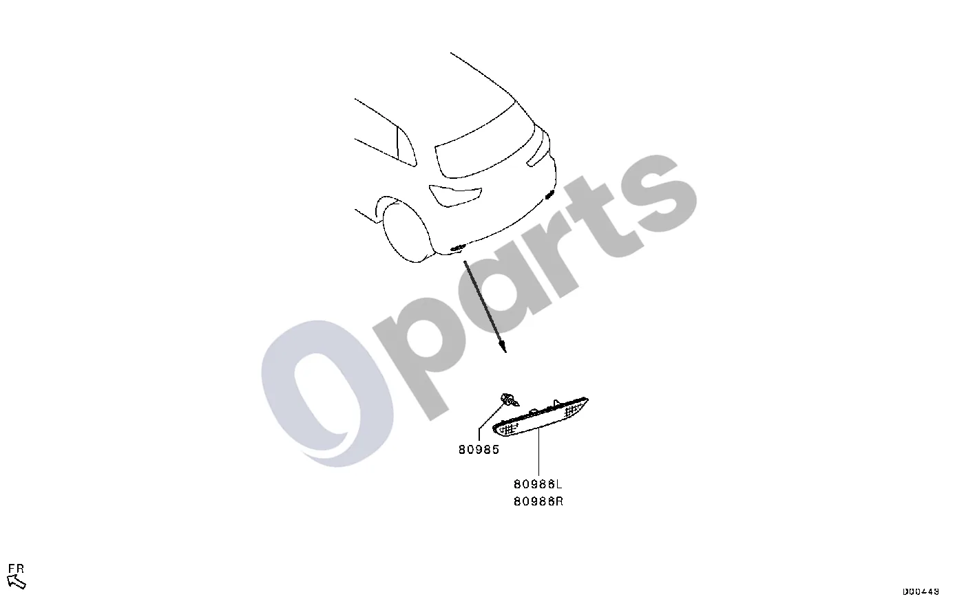 Mitsubishi ASX Šviesos atšvaitas 1908.1- schema – pozicija 80986L: Atšvaitas, kairys