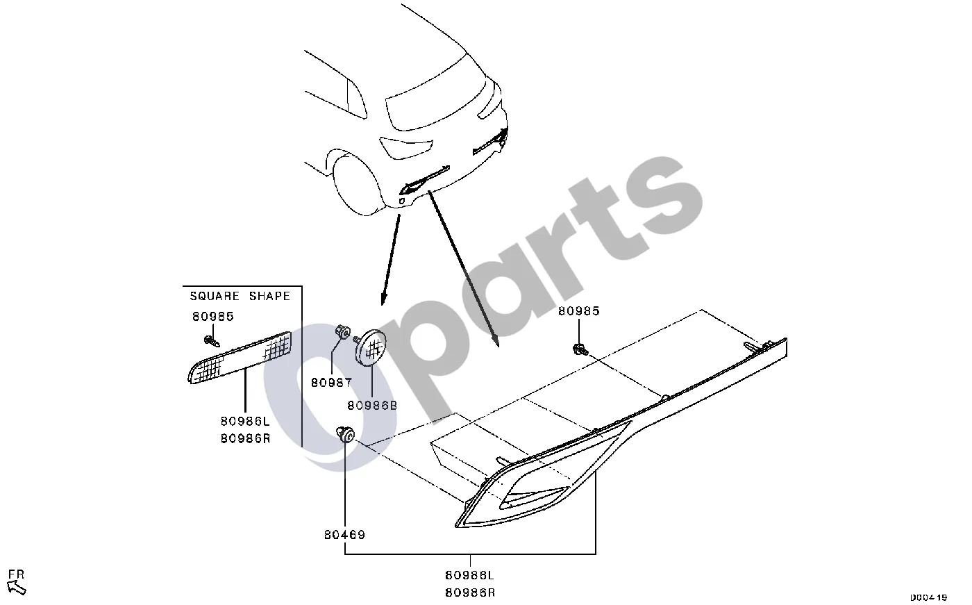 Mitsubishi ASX Šviesos atšvaitas ir kt. -1907.3 schema – pozicija 80986B: Atšvaitas